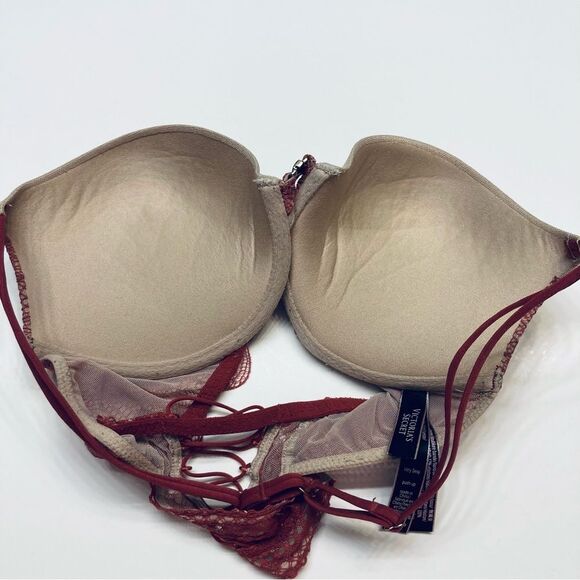 Victoria's Secret Very Sexy Push Up Bra Lace Front Closure Size 32D Pink Lace up - Picture 8 of 10